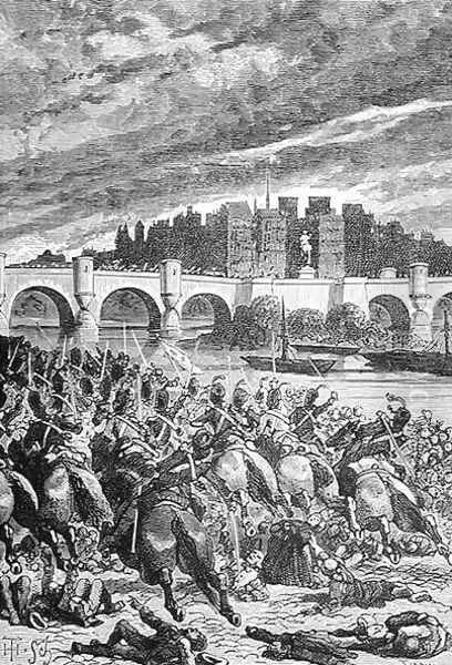 The Massacre at the Pont Neuf, engraved by Stephane Pannemaker 1847-1930, from The History of France, by Emile de Bonnechose, published by Ward, Lock and Co, London Oil Painting by Schuler, Jules Theophile