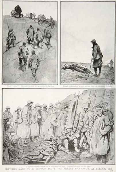 Sketches made by a French War-Artist at Verdun, 1916 Oil Painting by Scott, M. Georges