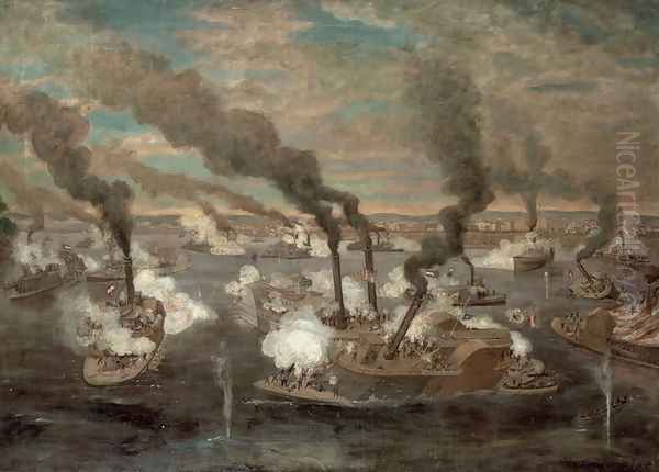 Great Naval Battle of Memphis, Tennessee on 6th June, 1862 Oil Painting by Alexander Simplot