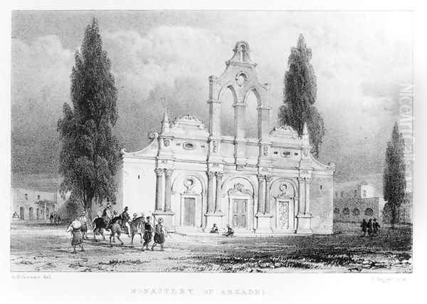 Monastery of Arkadhi, Crete, from Travels in Crete by Pashley, engraved by Louis Haghe 1806-85 1837 Oil Painting by Anton Schranz