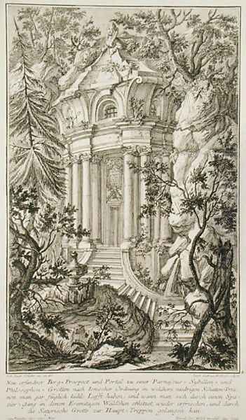 Temple in a garden, engraved by Jacob Andreas Fridrich 1714-79 Oil Painting by Schubler, Johann Jacob