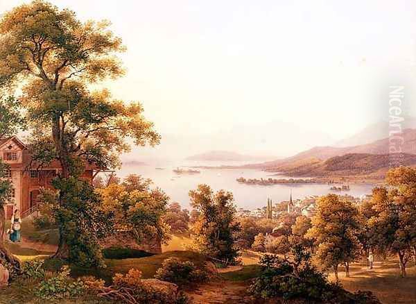 A View of Horgen on the Lake of Zurich Oil Painting by Jakob Suter