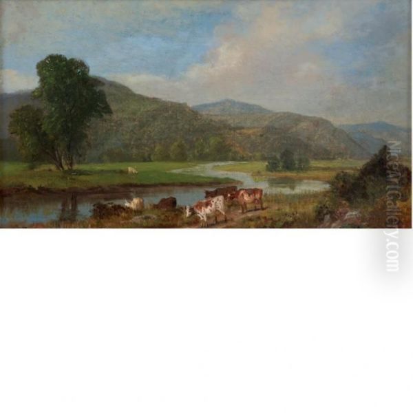 Connecticut Landscape With Cattle Oil Painting by Arthur Fitzwilliam Tait