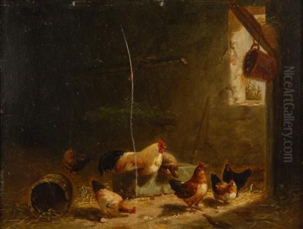 Barn Interior With Chickens Oil Painting by Arthur Fitzwilliam Tait