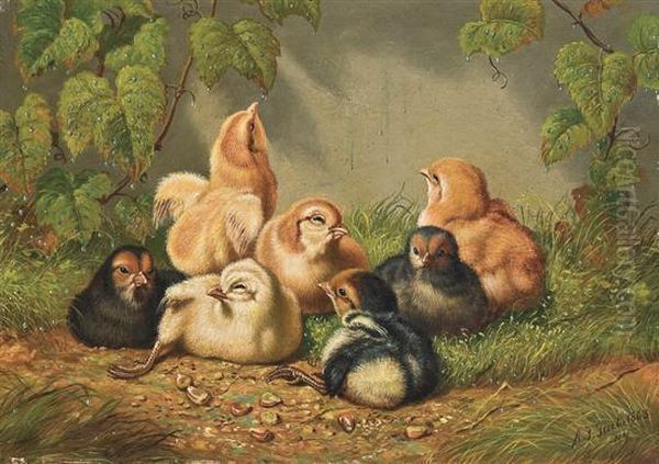 Seven Chicks Oil Painting by Arthur Fitzwilliam Tait