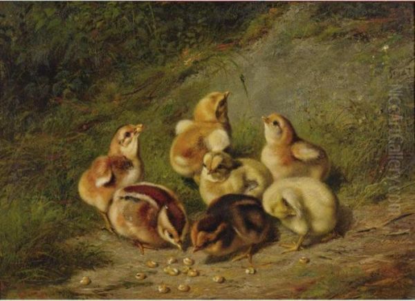 Baby Chicks Oil Painting by Arthur Fitzwilliam Tait