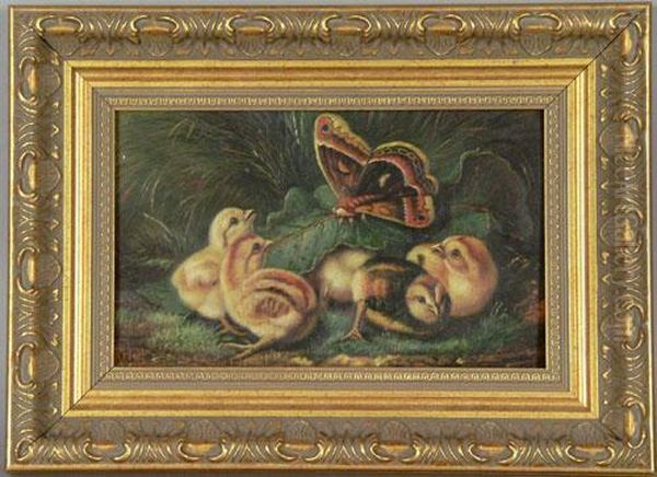 Of Four Chicks Oil Painting by Arthur Fitzwilliam Tait