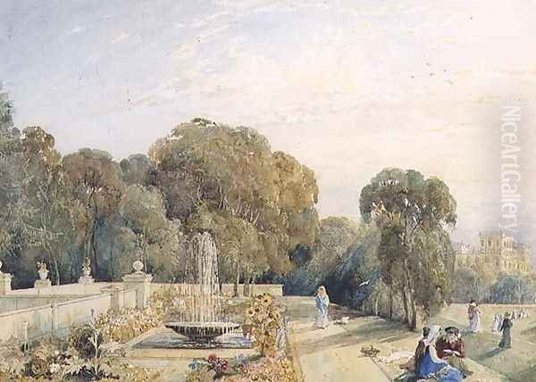 View of the gardens at Chatsworth, Derbyshire, c.1820 Oil Painting by Frances Elizabeth Swinburne