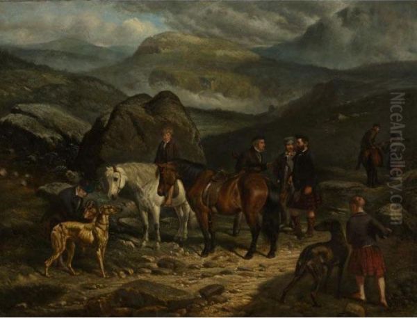 A Highland Hunting Party Oil Painting by Arthur Fitzwilliam Tait