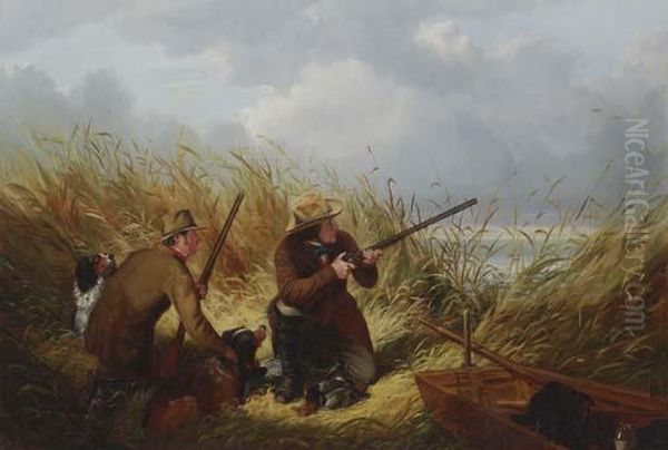 Duck Shooting Over Decoys Oil Painting by Arthur Fitzwilliam Tait