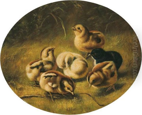 Six Chicks Oil Painting by Arthur Fitzwilliam Tait