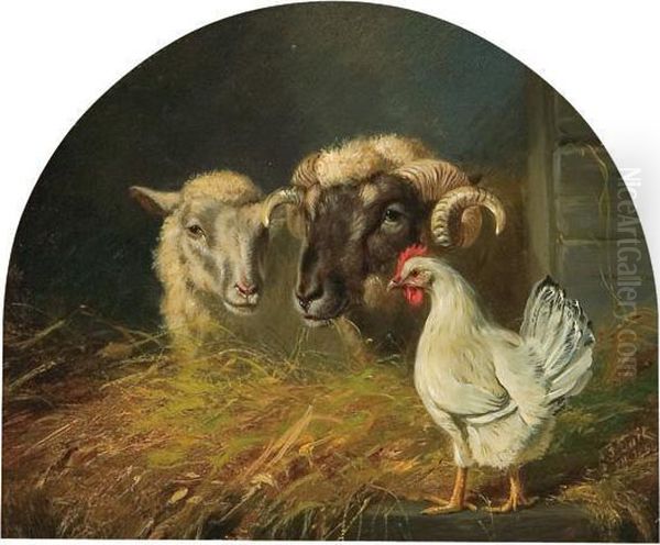 Barnyard Oil Painting by Arthur Fitzwilliam Tait