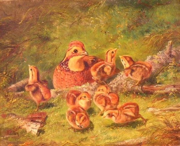 Ruffed Grouse And Chicks Oil Painting by Arthur Fitzwilliam Tait