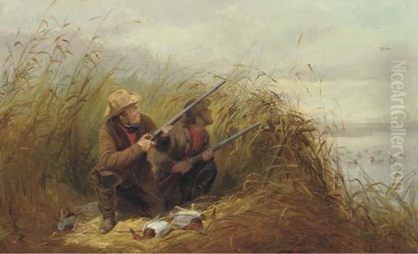 Duck Shooting With Decoys Oil Painting by Arthur Fitzwilliam Tait