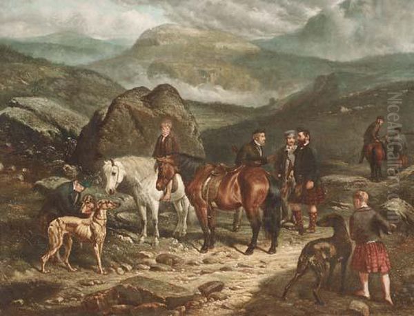 A Hunting Party In The Scottish Highlands Oil Painting by Arthur Fitzwilliam Tait