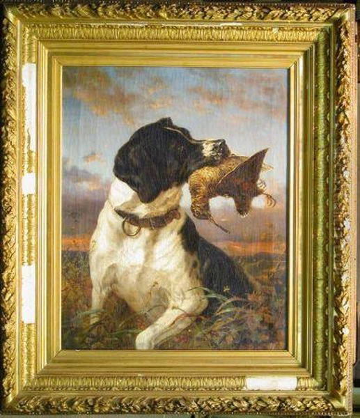 Pointer Retrieving A Woodcock Oil Painting by Arthur Fitzwilliam Tait