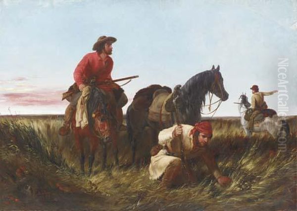 Trappers Following The Trail: At Fault Oil Painting by Arthur Fitzwilliam Tait