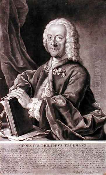 Portrait of Georg Philipp Telemann 1681-1757 engraved by Georg Preisler 1700-54 Oil Painting by Schneider, Michael