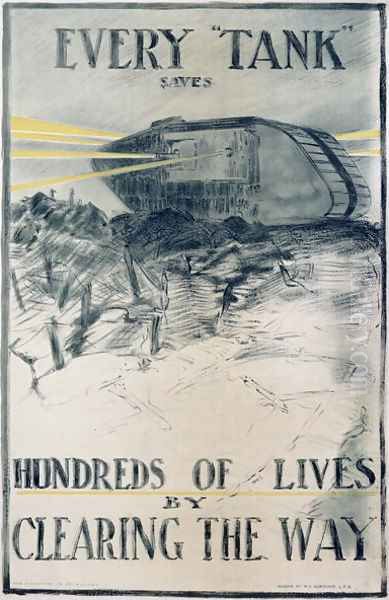 Every Tank Saves Hundreds of Lives, poster, 1918 Oil Painting by W.H. Scrivener