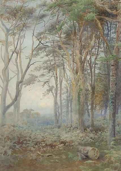 The moon rising over a woodland ride Oil Painting by Howard Gull Stormont