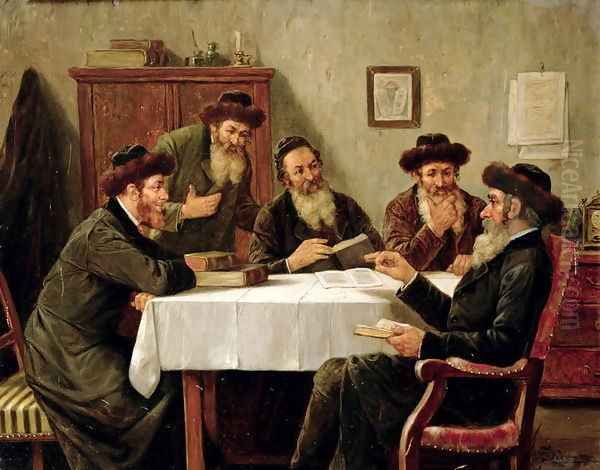 Jewish Scholars Debating Oil Painting by Josef Johann Suss