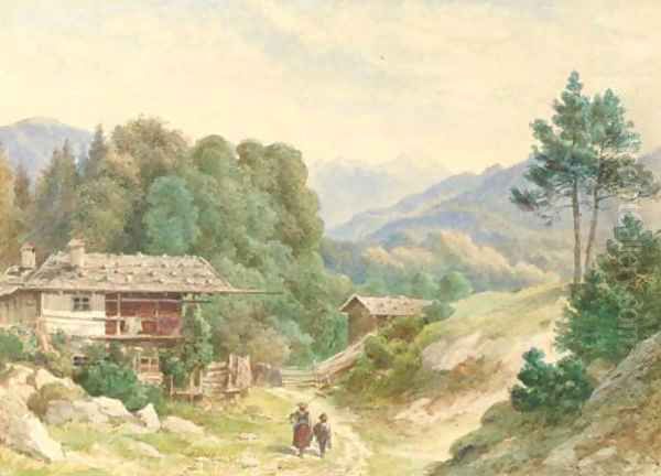 Figures on a mountain track, Burda Oil Painting by William Collingwood Smith