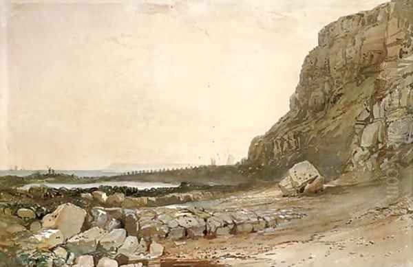 Shrimpers on a rocky coast Oil Painting by William Collingwood Smith