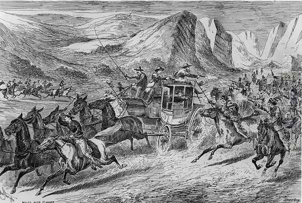 The Attack on the Deadwood Coach in Buffalo Bills Wild West, engraved by Joseph Swain 1820-1909 1887 Oil Painting by John Sturgess