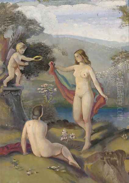 Nudes in a classical landscape Oil Painting by Continental School