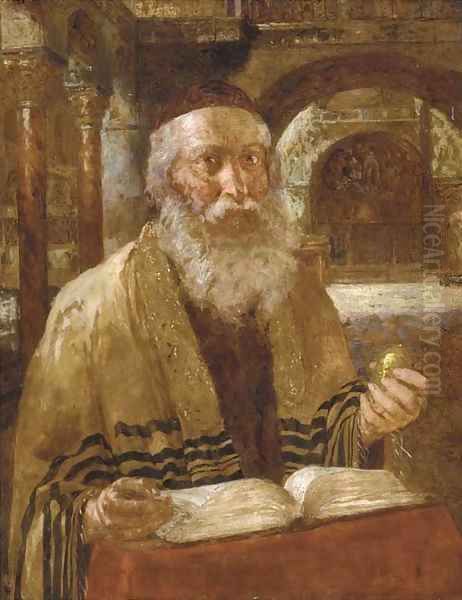 Portrait of a Rabbi reading the scriptures Oil Painting by Continental School