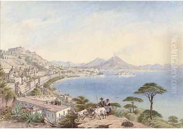 The Bay of Naples, Vesuvius behind Oil Painting by Continental School