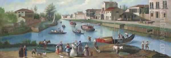 A summer's day beside the river Oil Painting by Continental School