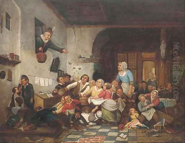 Melee at the hand-out Oil Painting by Continental School