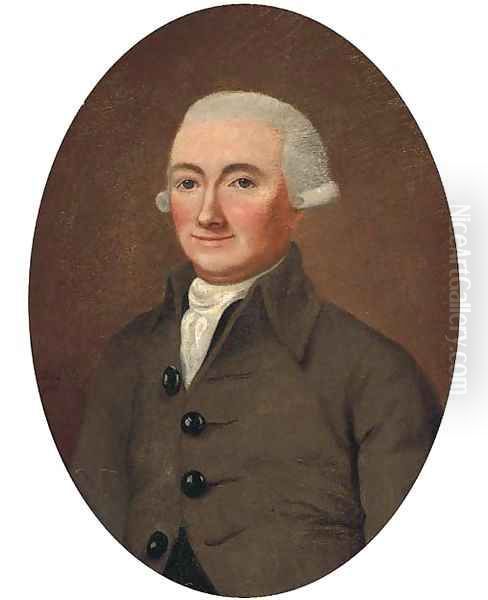 Portrait of a gentleman in a grey coat and short wig Oil Painting by Continental School