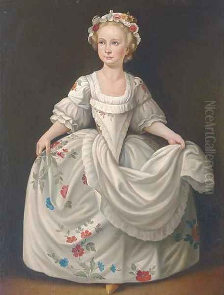 Portrait of a girl, full-length, in 18th Century dress Oil Painting by Continental School