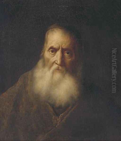 Portrait of a rabbi, bust-length, in a skull-cap and cloak Oil Painting by Continental School