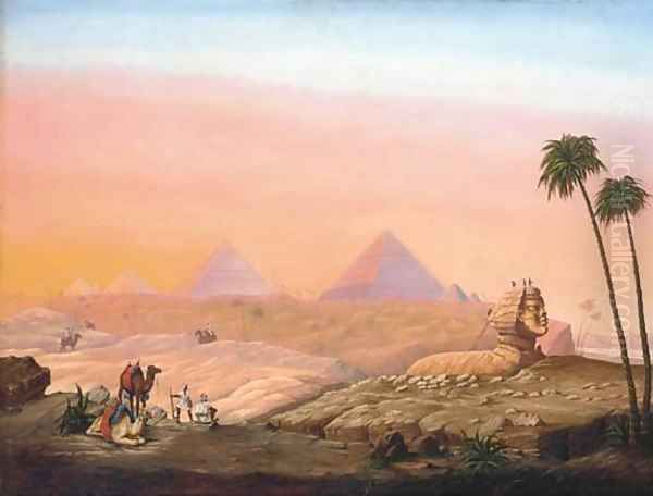 The Sphinx and Pyramids at sunset Oil Painting by Continental School