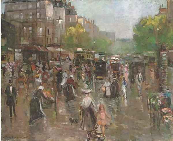 A Parisian street scene Oil Painting by Continental School