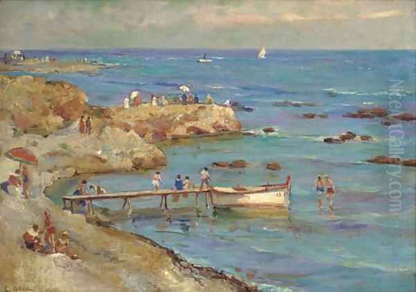 A summer day at the beach Oil Painting by Continental School