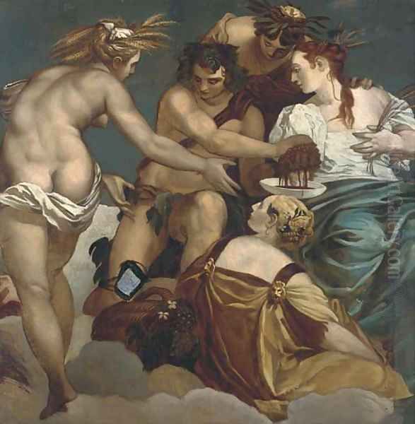 Bacchus with nymphs in a garden Oil Painting by Continental School