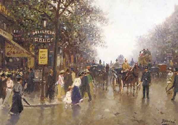 Carriages and figures outside the Moulin Rouge Oil Painting by Continental School