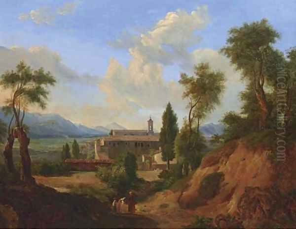 Italian Landscape with Monastery Oil Painting by Continental School