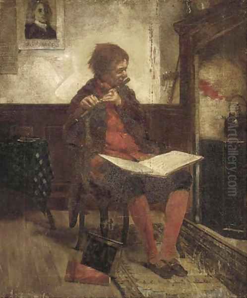 The flute player Oil Painting by Continental School