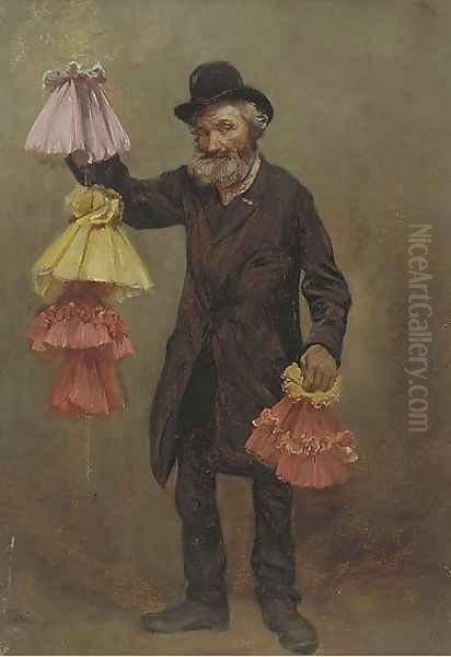 The lampshade seller Oil Painting by Continental School