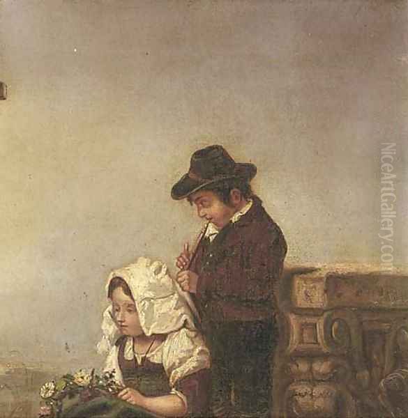 The young serenade Oil Painting by Continental School