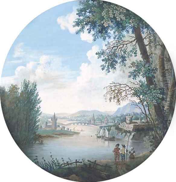 Figures on the riverbank Oil Painting by Continental School