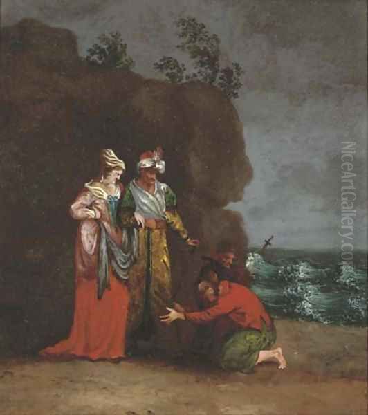 Greeting the ship-wrecked travellers Oil Painting by Continental School