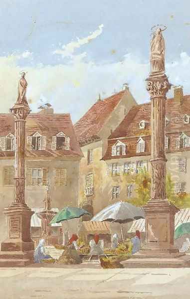 In the market square Oil Painting by Continental School