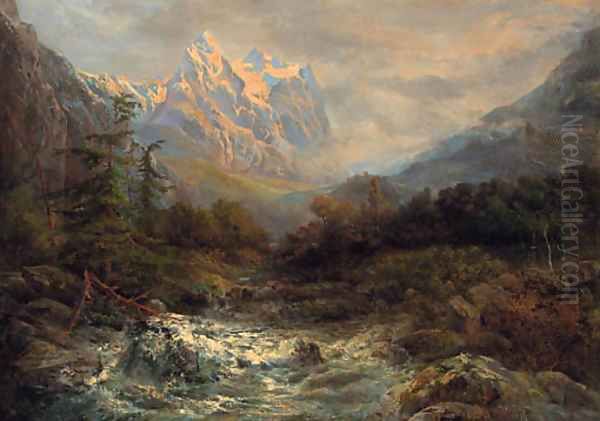 The Wetterhorn, near Grindlewald, Switzerland Oil Painting by German School