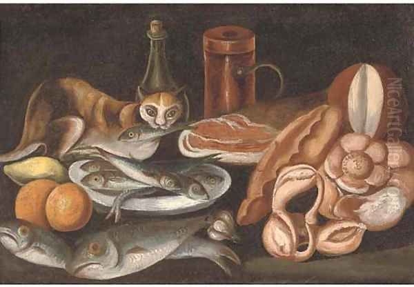 A bowl of sardines Oil Painting by German School